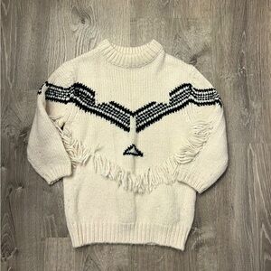 Girl's Zara Cream Sweater with Fringe-‎ Size 6- Pre-owned